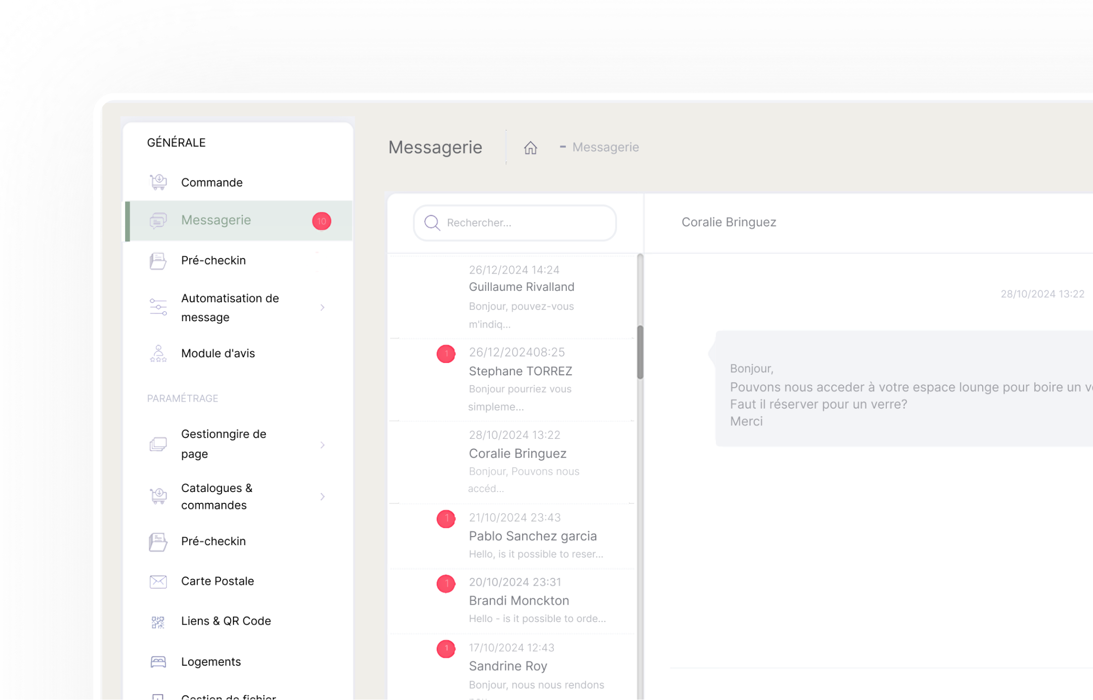 Interface back-office Utelys pour gérer votre guest app